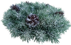 Wieniec plastikowy zaśnieżony z szyszkami, śr. 28 cm