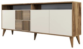 Kremowa niska komoda w dekorze orzecha 180x79 cm Milan – Kalune Design