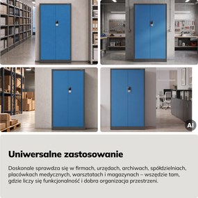 Szafa biurowa metalowa z zamkiem na szyfr antracytowo-niebieska, 900x1850x400 mm: DANIEL