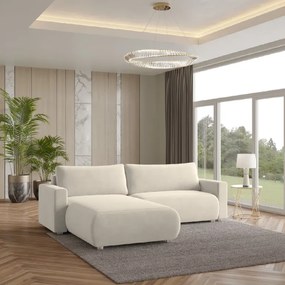 PROMOCJA Kremowa rozkładana sofa narożna MONORA, dwustronna II gatunku