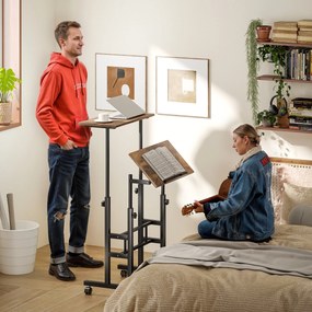 HOMCOM Biurko regulowane wysokości z półką, kółkami, biurko komputerowe Rustykalny-Brąz 60 x 60 x 70,5-120 cm