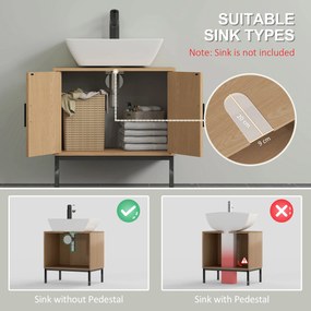 kleankin Szafka łazienkowa w stylu Boho, z rattanowymi elementami, z wycięciem pod umywalkę, Dąb