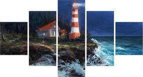 Obraz - Latarnia morska na brzegu oceanu, akwarela (125x70 cm)