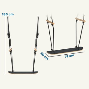 AIYAPLAY Huśtawka deskorolkowa z regulacją wysokości, antypoślizgową deską, wodoodporną liną, uchwytami, Czarna | Aosom PL