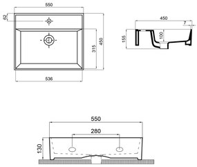 Umywalka ceramiczna nablatowa / wisząca czarna z otworem na baterie 55x45 cm LERA Black