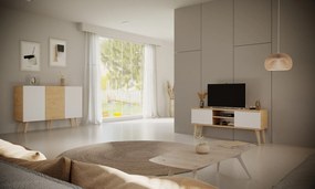 Komoda pokojowa na drewnianych nogach Toronto dąb artisan/biały