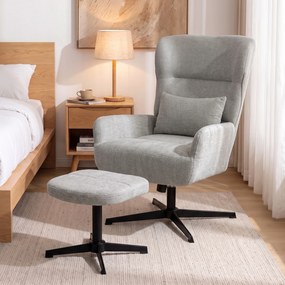 HOMCOM Obrotowy fotel lounge 360° z podnóżkiem, regulowany wysokością, obicie chenille, z poduszką lędźwiową, kremowo-biały | Aosom PL