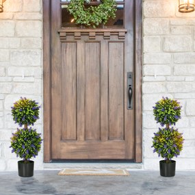 HOMCOM Drzewka Lawendowe, Zestaw 2 szt., Sztuczna Roślina, z Cementową Donicą, Ø15x70 cm, Zielony