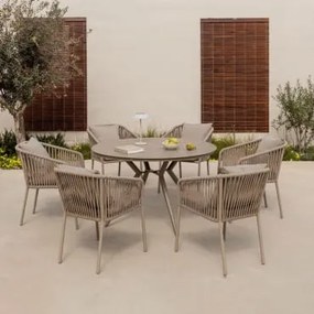 Zestaw Stołu Okrągłego Valerie O Średnicy 125 Cm I 6 Aluminiowych Krzeseł Ogrodowych Arhiza Classic Z Podłokietnikami Mokka Brąz - Sklum