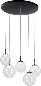 Ariel - Fabas Luce 5-lampowa okrągła lampa wisząca - 35W ściemnialna dioda LED - Przezroczysta okrągła rozeta sufitowa śr. 50 cm