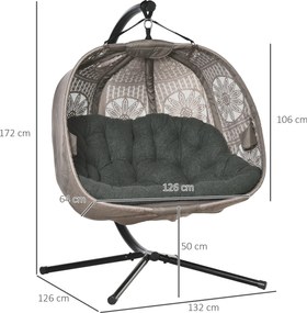 Outsunny Wiszący Fotel dla 2 Osób z Poduszkami, Składany, Kwiatowy Motyw, Stalowy Stelaż