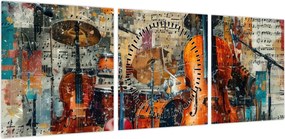 Obraz - Instrumenty muzyczne (z zegarem) (90x30 cm)