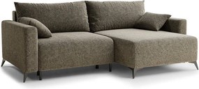 Brązowy rozkładany narożnik ze schowkiem z tkaniny szenilowej (prawostronny/z szezlongiem) Leon – Maison de Rêve