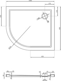 Mexen Flow brodzik półokrągły asymetryczny slim prawy 100 x 80 cm, biały połysk - 46Q108010R