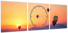 Obraz balonów na ogrzane powietrze (z zegarem) (90x30 cm)