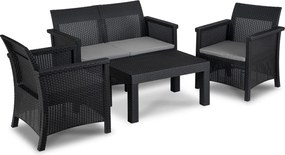 Zestaw mebli ogrodowych Selvo 089 - sofa 2-osobowa, 2 fotele i stolik kawowy, czarny/szary