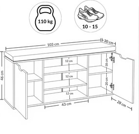 Szafka na buty z siedziskiem PORTA, 103 x 30 x 46 cm