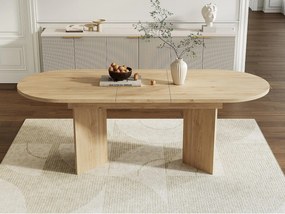 Stół rozsuwany 140-180x90x75 cm - na 6-8 osób - zaokrąglone krawędzie - gruby blat - MDF - naturalny