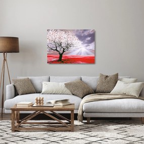 Obraz na szkle - czerwony obraz drzewa (70x50 cm)