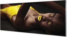 Szklany Panel Kobieta z Żółtymi Ustami