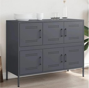 Przemysłowy bufet antracytowy z zimnowalcowanej stali z dużą przestrzenią do przechowywania i regulowanymi nogami - 100,5x39x79 cm