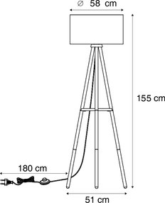 Drewniana lampa podłogowa na trójnogu z zielonym abażurem 50 cm - Lou