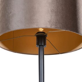 Lampa podłogowa czarna z brązowym aksamitnym abażurem 40cm - Simplo klasyczny/Antyczny Oswietlenie wewnetrzne