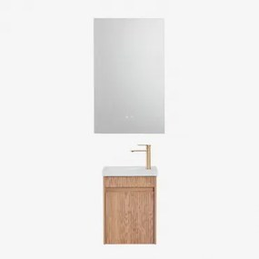 Zestaw Wiszących Mebli Łazienkowych Zintegrowany Z Umywalką Narek Popielaty Brąz & Prostokątny Led I Przeciwmgielny 55x90 Cm Riben & Złoty Szczotkowan