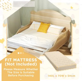 AIYAPLAY Łóżko dla dzieci łóżko domek z projektem misia dla dzieci 3-6 lat 143,5 x 80 x 55 cm drewno naturalne