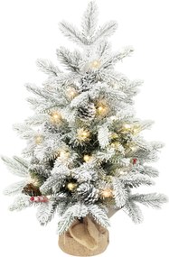 HOMCOM Mini 60cm choinka z 35 diodami LED, efekt śniegu, mini choinka stołowa z szyszkami, sztuczna choinka do dekoracji świątecznych, Biały | Aosom PL
