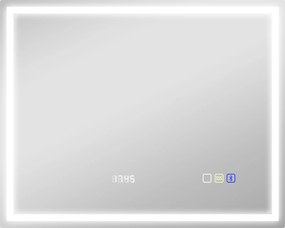 HOMCOM Lustro łazienkowe LED Bluetooth 80 x 100 cm przycisk dotykowy regulowane oświetlenie 3 kolory przeciwmgielne pamięć Srebrny