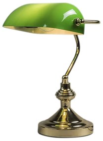 Klasyczna lampa stołowa / lampa notarialna mosiądz ze szklanym kloszem w kolorze zielonym - Banker
