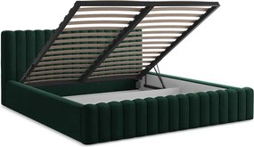 Ciemnozielone tapicerowane łóżko dwuosobowe ze schowkiem ze stelażem 180x200 cm Lemi – Makamii
