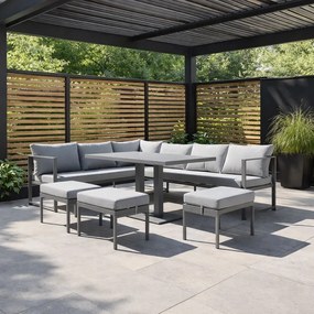 Narożnik ogrodowy Bellagio NM21-GR z pufami i stołem, szary, poduszki szare
