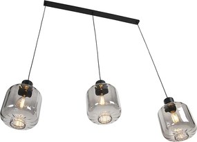 Designerska lampa wisząca czarna z przydymionym szkłem 3-światłowa 161,5 cm - Qara