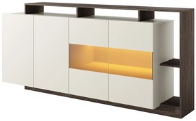 Komoda 4-drzwiowa z 4 wnękami i oświetleniem LED - Beżowa i Ciemna Naturalna - IDESIA