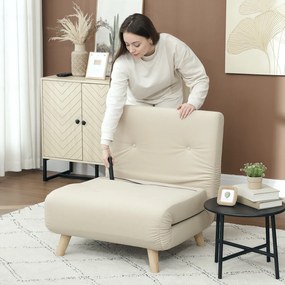 HOMCOM Rozkładany Fotel z Funkcją Spania, Fotel Relaksacyjny w Wyglądzie Aksamitu, Regulowane Oparcie, do 120 kg, Beżowy