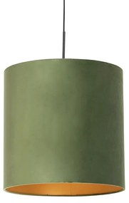 Lampa wisząca z abażurem z weluru zielonym ze złotem - CombiWiejski/ Rustykalny / Vintage Oswietlenie wewnetrzne