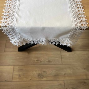Bieżnik z gipiurą imitacja lnu elegancki prostokątny biały - 60x120 cm