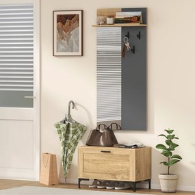 HOMCOM Zestaw garderoby do przedpokoju, ławka na buty, lustro, 3 haczyki, otwarta półka, meble do przedpokoju, drewno naturalne+szary