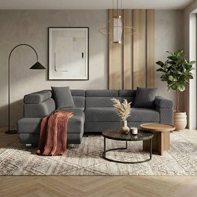 Narożnik z funkcją spania sprężyny faliste TORRE lewy Ciemny szary