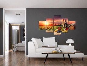 Obraz winnicy z winem (125x70 cm)