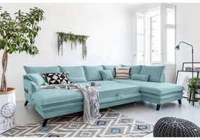 Jasnoniebieska rozkładana sofa w kształcie litery "U" Miuform Charming Charlie, prawostronna