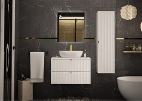 Biały Zestaw Łazienkowy 80cm Szafka z Blatem Ryflowane Fronty Arcos