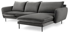 Ciemnoszara narożna aksamitna sofa prawostronna Cosmopolitan Design Vienna