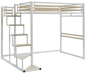 Łóżko antresola 140 x 200 cm - Metal i MDF - Biały - JOGUI