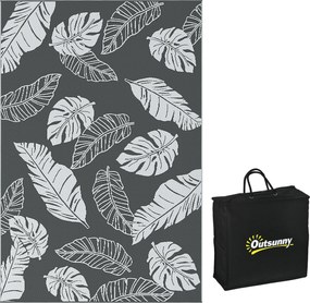 Outsunny Zewnętrzny dywan z możliwością odwrócenia, wodoszczelny, Wzór liść, 182x274cm, Szary/Biały