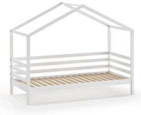 Białe łóżko dziecięce z litego drewna sosnowego w kształcie domku ze stelażem 90x200 cm Dallas – Vipack