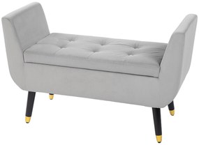 HOMCOM Ławka z miejsca do przechowywania i podłokietnikami, Skrzyniowa, Aksamitny Poliester, Drewno Kauczukowe, Jasnoszary, 107 x 42 x 65 cm