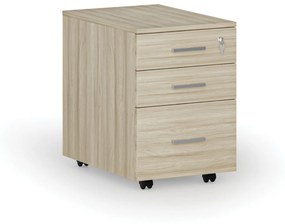 Kontener biurowy mobilny na teczki zawieszkowe SOLID, 3 szuflady, 430 x 546 x 619 mm, dąb naturalny